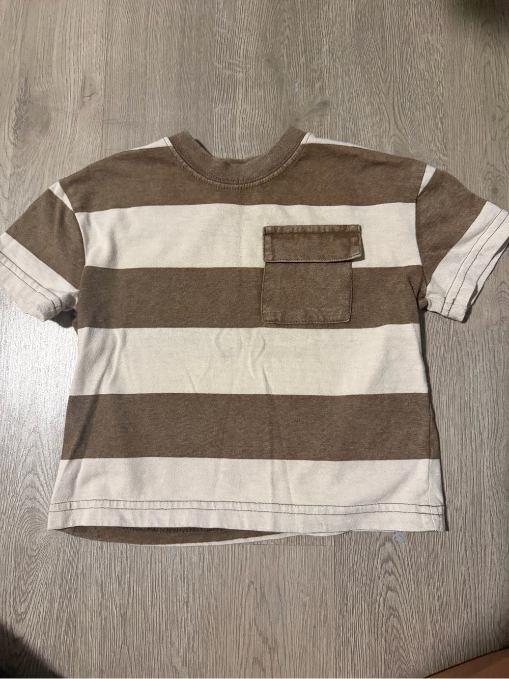 okie dokie Brown and Cream Striped Short Sleeve Tee with Chest Pocket